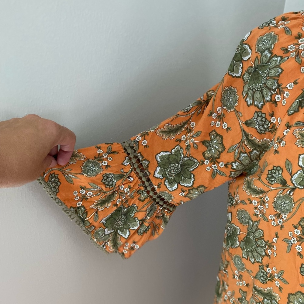 Ruby Rd. Orange Floral Print Rayon Mini Dress - Picture 3 of 5